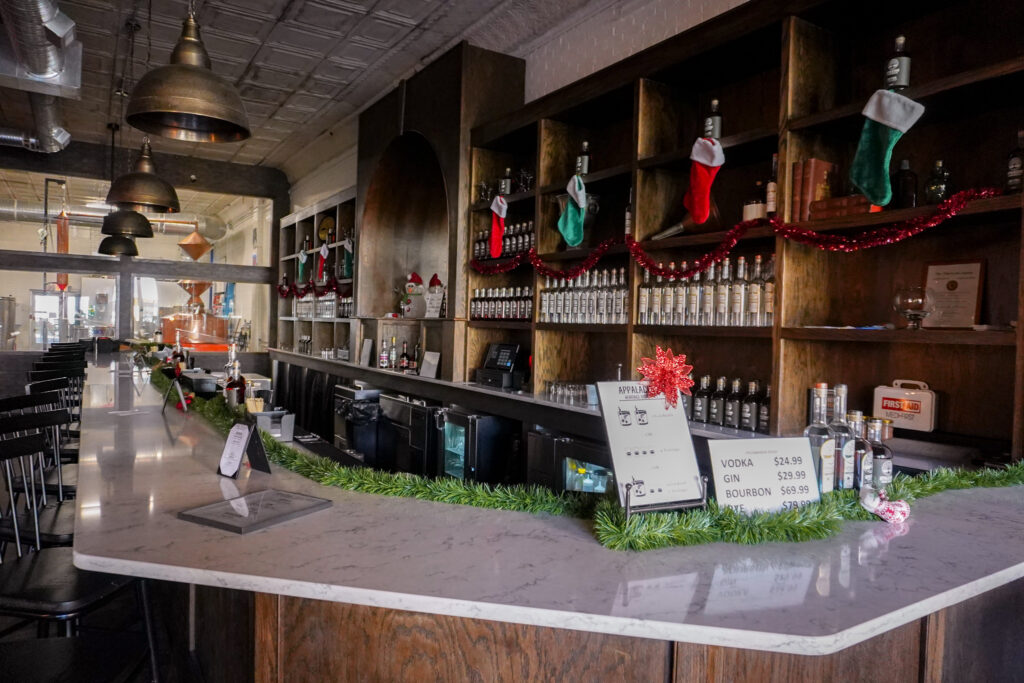 tasting room at Appalachian Heritage Distillery