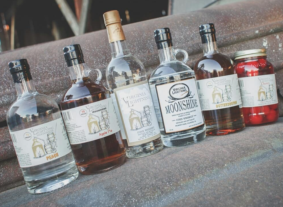 Virginia moonshine products at Belmont Farm Distillery