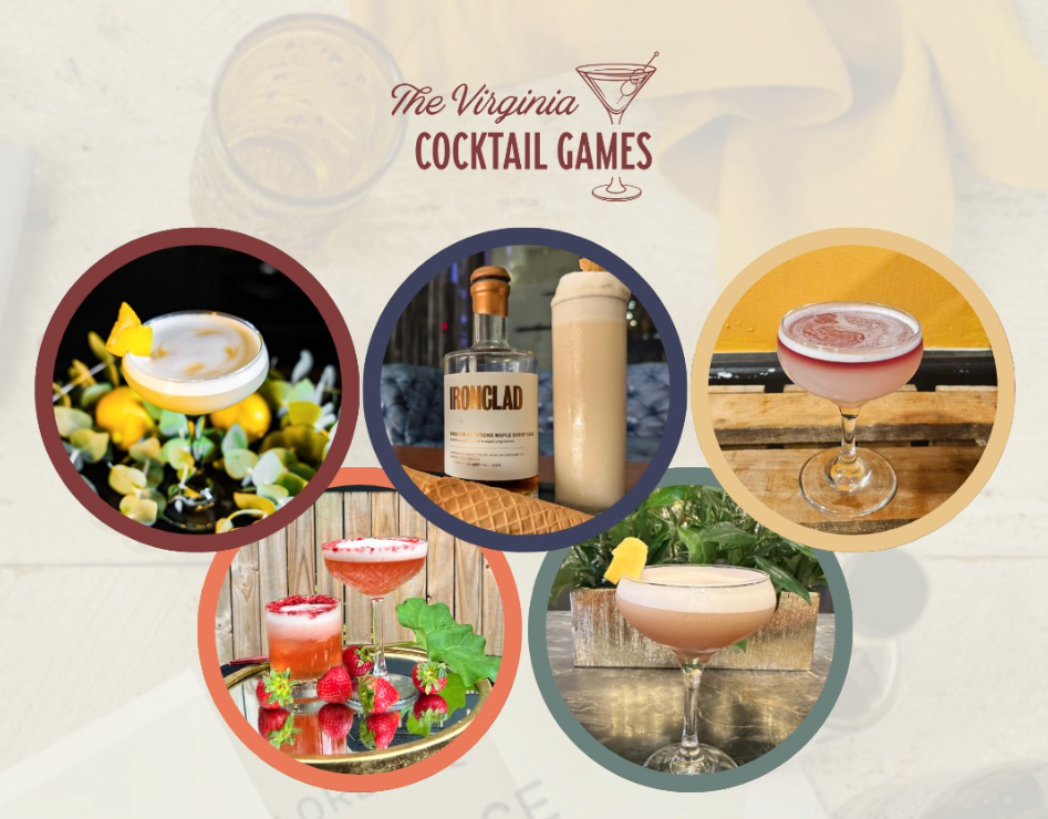 graphic of the five finalist cocktails in The Virginia Cocktail Games