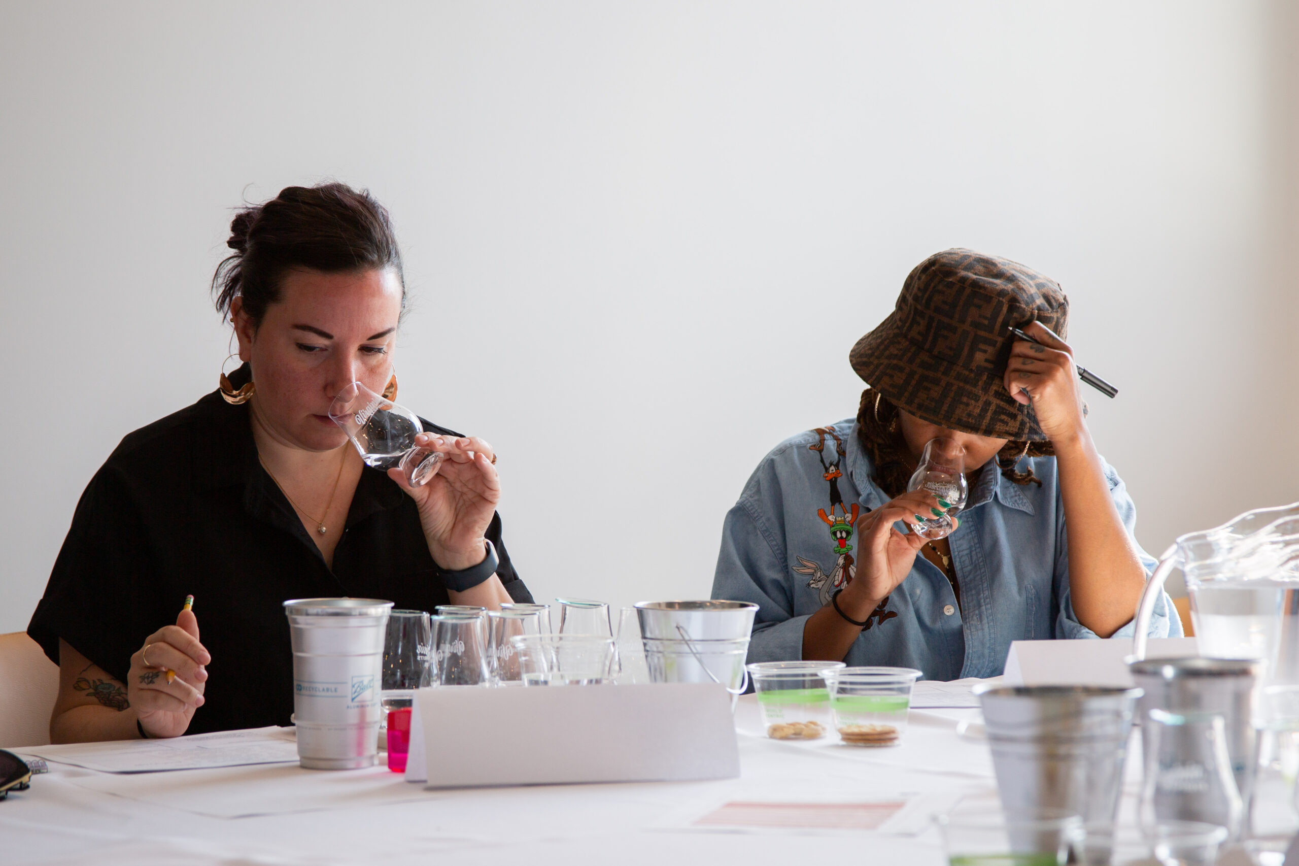 Judges sample Virginia spirits at the First Landing Cup