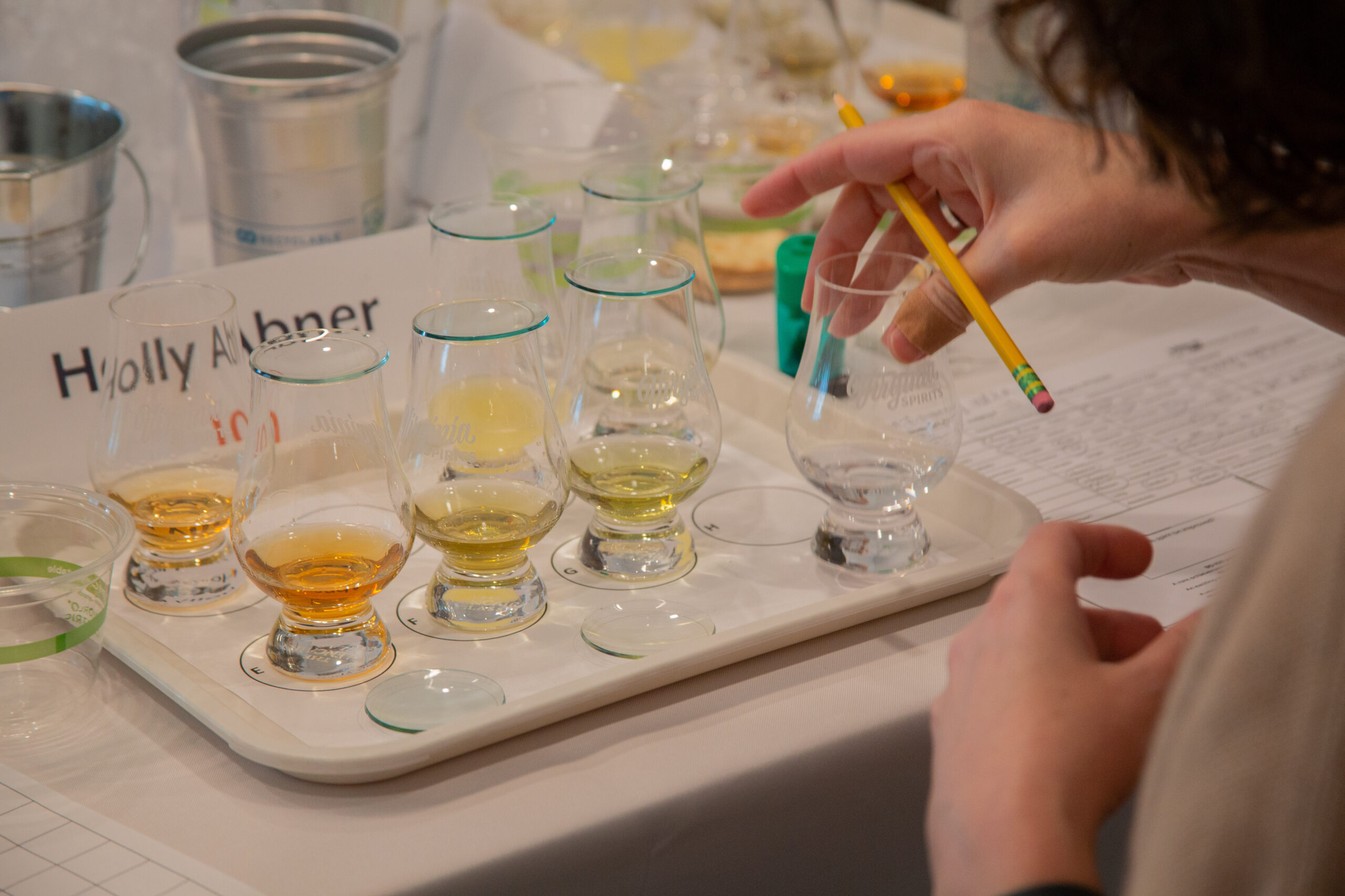Judges sample Virginia spirits at the First Landing Cup