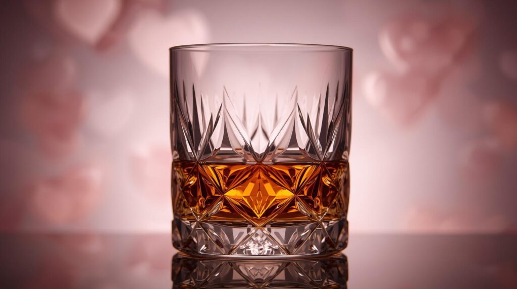 whiskey glass with hearts background