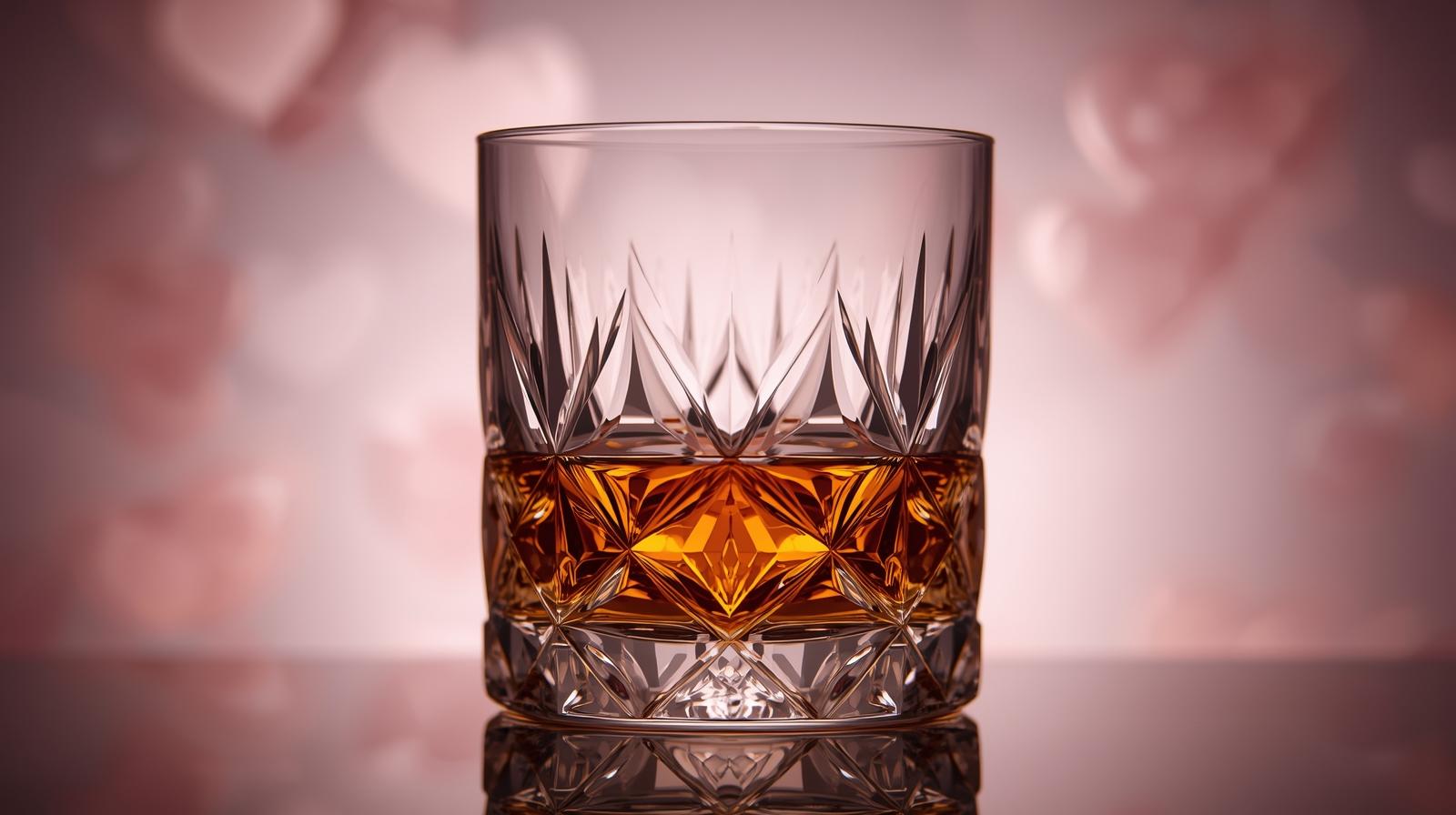 whiskey glass with hearts background